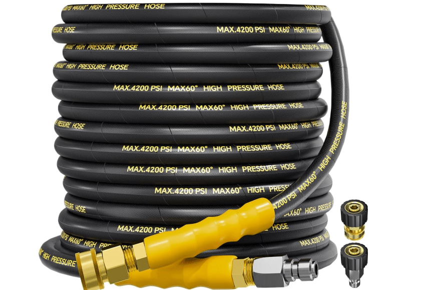 
TechSweepPro 4200PSI Pressure Washer Hose 50FT with 3/8" Swivel Quick Connect for Cold/Hot Water, Kink Resistant Steel Wire Braided