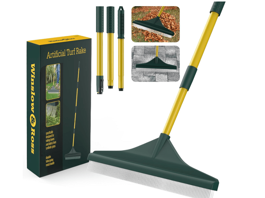 
Artificial Turf Rake with Steel Telescopic Handle, 32 to 55 Inch 3 Piece-Pole Easy Storage Design, Garden Hand Boom Rake for Artificial Grass, Carpet Pet
