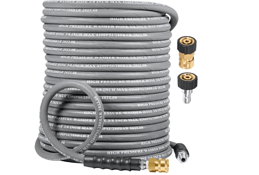 
Coyardor 3/8" Pressure Washer Hose 100 FT 4500 PSI, Steel Braided Layer & NonMarking Rubber for Hot/Cold Water High Power Washer Replacement