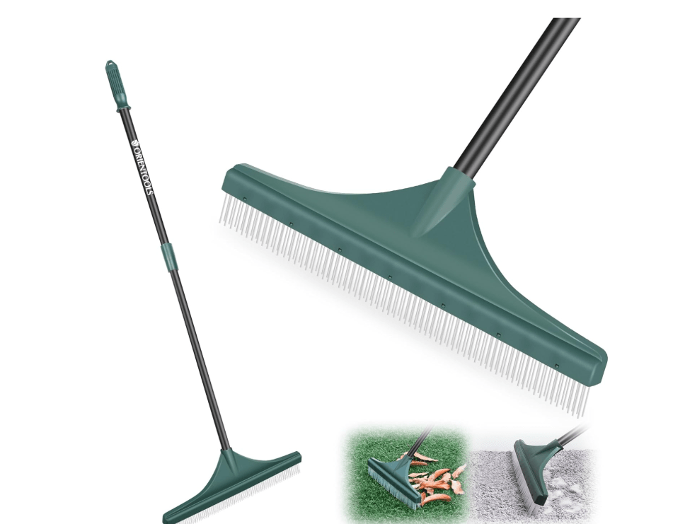 
ORIENTOOLS Grass Rake for Artificial Grass, Turf Rake Artificial Lawn Brush with Adjustable Steel Handle 80 to 130 CM Garden Tools Fake Grass Brush for