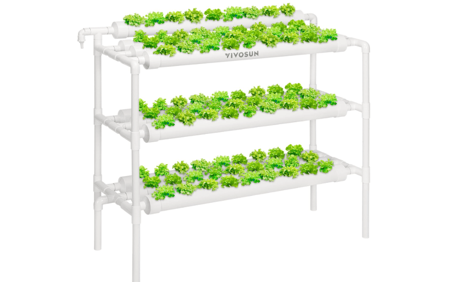 
VIVOSUN Hydroponics Growing System 90 Plant Sites, 3 Layers 10 Food-Grade PVC-U Pipes Hydroponic Gardening System Grow Kit with Water Pump, Pump Timer, Nest