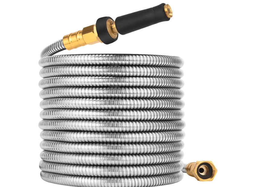  Rosy Earth 100 FT Garden Hose Expandable - 304 Stainless Steel Water Hose 100 FT - Heavy Duty Flexible Kink Free