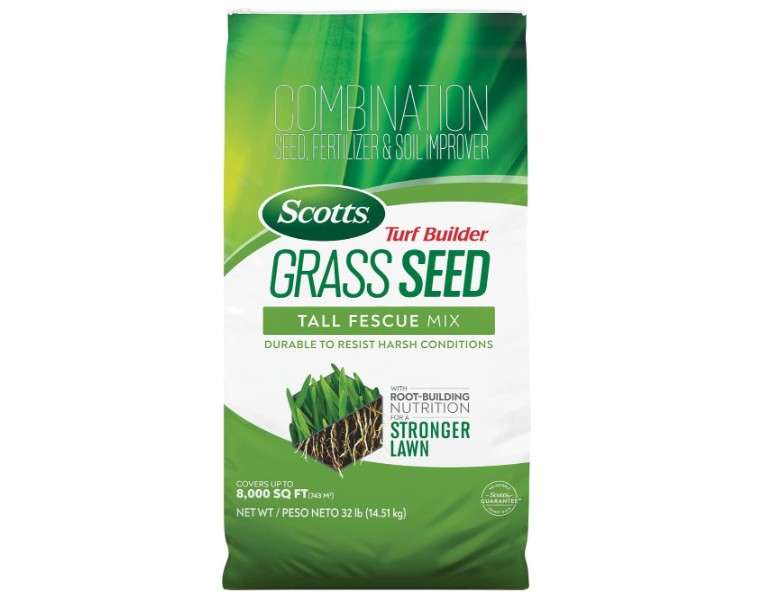 Scotts Turf Builder Grass Seed Tall Fescue Mix with Fertilizer and Soil Improver, Resists Harsh Conditions, 32 lbs.
