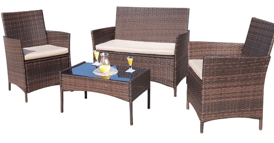  Homall 4 Pieces Outdoor Patio Furniture Sets Rattan Chair Wicker Set, Outdoor Indoor Use Backyard Porch Garden Poolside Balcony Furniture Sets