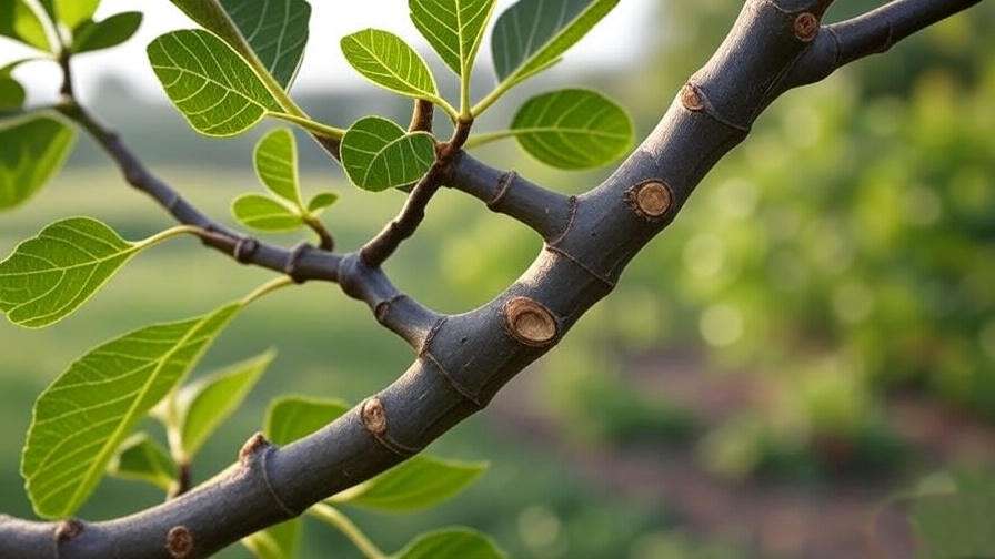  "Close-up of a fig tree branch being cut with pruning shears for propagation". 