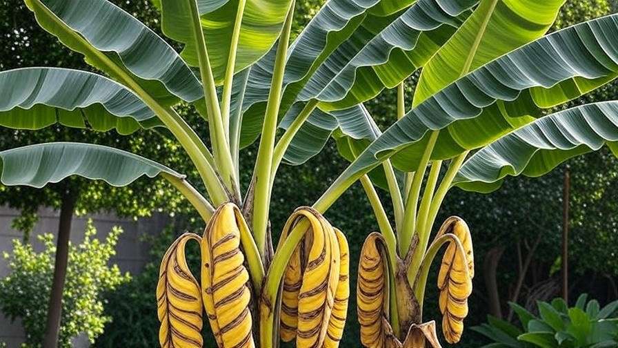 "Musa banana tree with aphid damage next to a healthy tree". 