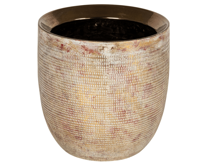  Creative Co-Op Coastal Embossed Textured Stoneware Planter, Metallic Gold