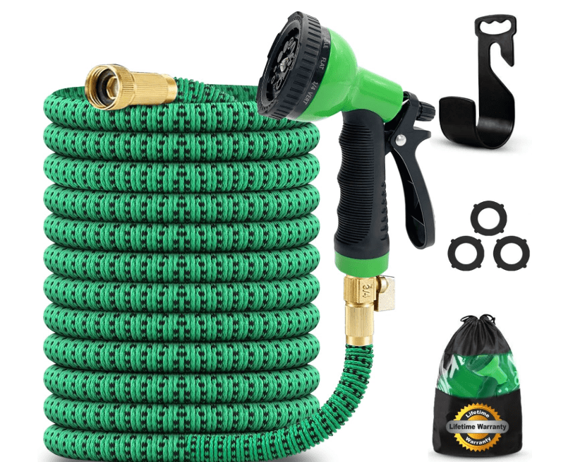 
J&B XpandaHose 50ft Expandable Garden Hose with Holder - Heavy Duty Superior Strength 3750D - 4 -Layer Latex Core - Extra Strong Brass Connectors