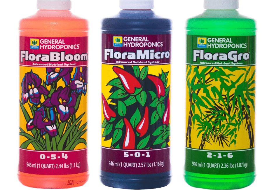 General Hydroponics Flora Series: FloraMicro, FloraBloom, FloraGro - 3-Part Hydroponic Nutrient System, 1 qt. Bottles