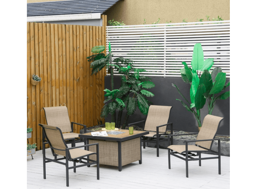 Outsunny 5 Piece Outdoor Dining Set with Built-in Ice Bucket, Outdoor Furniture Set, Patio Table and Rocking Chairs for Garden, Lawn, Backyard, Beige