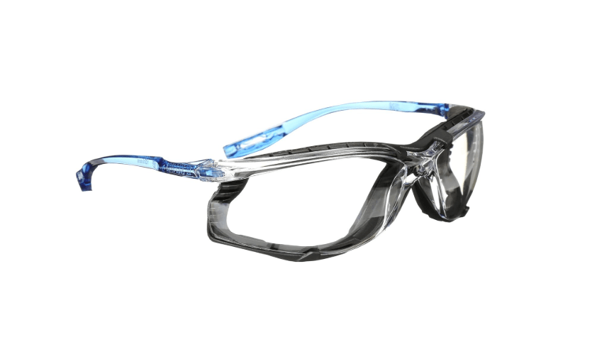 3M Safety Glasses, Virtua CCS, ANSI Z87, Anti-Fog, Clear Lens, Blue Frame, Corded Ear Plug Control System, Removable Foam Gasket
