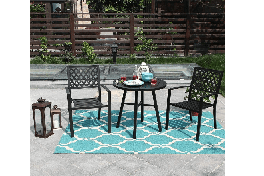 PHI VILLA Metal 3 Piece Bistro Furniture Set Outdoor Patio Set fits Garden Backyard Coffee Table 2 x Chair,1 x Table