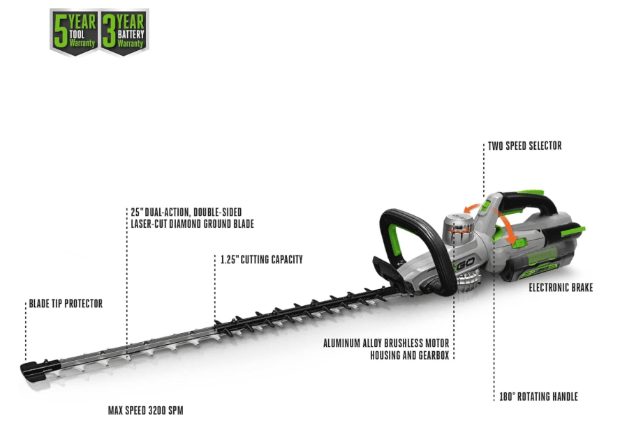 EGO Power+ HT2501 25-Inch 56-Volt Cordless Hedge Trimmer Kit with 2.5Ah Battery and Charger Included