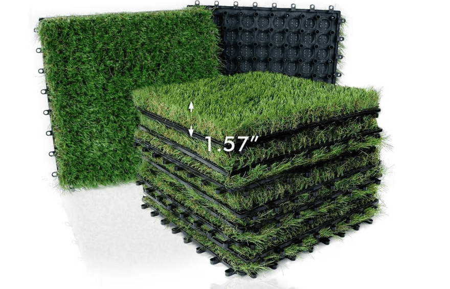  XLX TURF Outdoor Artificial Grass Tiles Interlocking Turf Squares 9 Pack, 12"x12" Fake Grass Mat for Balcony Patio Deck Flooring Decor, Pets Dog Pee