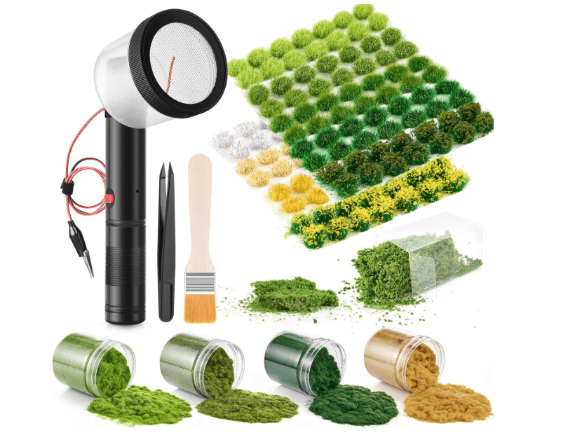 
Mootycapa Static Grass Flocking Applicator Kit with 4 x 60g Colors Grass, 126pcs Static Bushy Tufts, 50g Miniature Shrubs Bushes for DIY Scenic Modelling