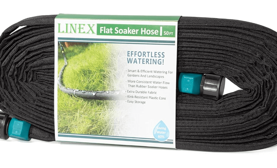 
LINEX Flat Soaker Hose 50 ft for Garden Beds Drip Sprinkler Irrigation Hose Heavy Duty Saving 80% Water For Vegetable