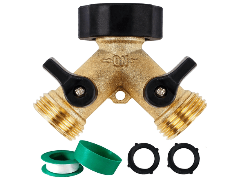 
Biswing Garden Hose Splitter 2 Way, Heavy Duty Brass Connector Tap Splitter, Y Splitter 2 Valves with 2 Extra Rubber Washers