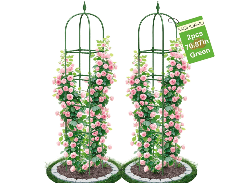 
2 Pack Garden Obelisk Trellis for Climbing Plants, 70.87" Metal Rustproof Plant Support Rose Trellis, Tower Potted Cages for Flowers Fruits Vegetable