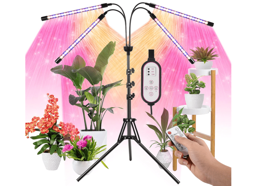 
LED Grow Lights for Indoor Plants Full Spectrum with 15-60 inches Adjustable Tripod Stand, Red Blue White Floor Grow Lamp with 4/8/12H Timer with 