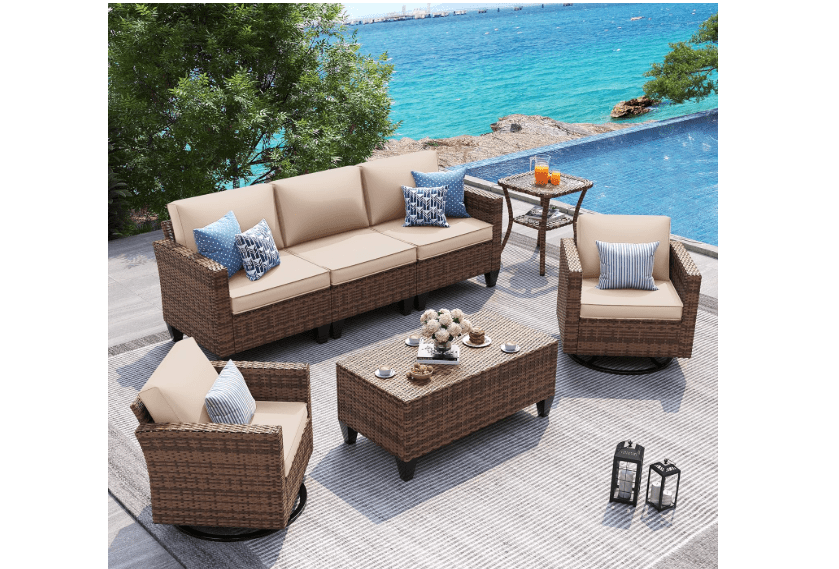 
UDPATIO Patio Furniture Set, 5 Pieces Outdoor Conversation Sets with Rocking Swivel Chairs, Wicker Rattan Outdoor Sofa Set with Storage Table and Waterproof.