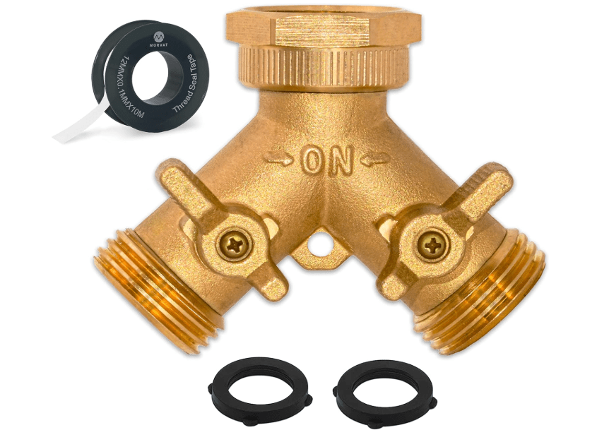 
Morvat Brass 2-Way Y Splitter LEAD-FREE, Heavy-Duty Garden Hose Manifold Connector with Improved Comfort Grip ON/OFF Valves, Adapter for Water Faucet