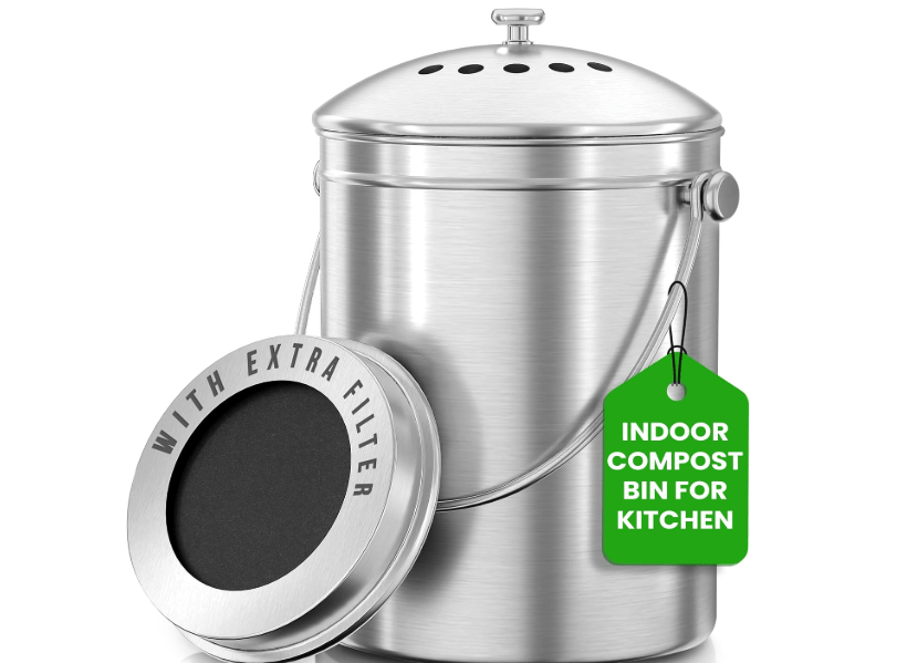  Utopia Kitchen Compost Bin for Kitchen Countertop, 1.3 Gallon Compost Bucket for Kitchen with Lid, Includes 1 Spare Charcoal Filter, Home Essentials