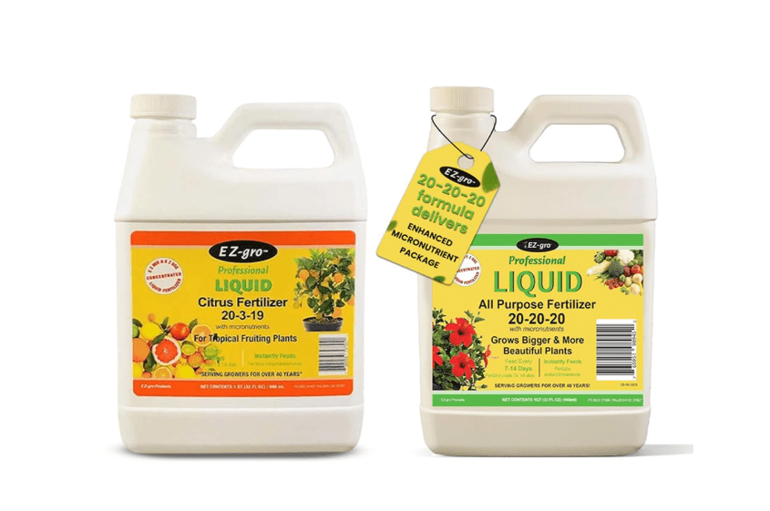 
EZ-GRO Citrus & All-Purpose Fertilizer Bundle – Liquid Plant Food for Tropical Trees, Lawn, Flowers, Herbs, and Vegetables – 1 Qt Each for Healthy