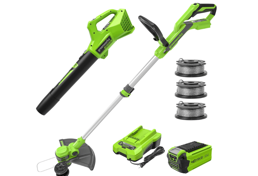  Greenworks 40V 13-Inch Cordless String Trimmer/Edger and Leaf Blower Combo Kit + 3 Bonus Spools, 2.0Ah Battery and Charger Included
