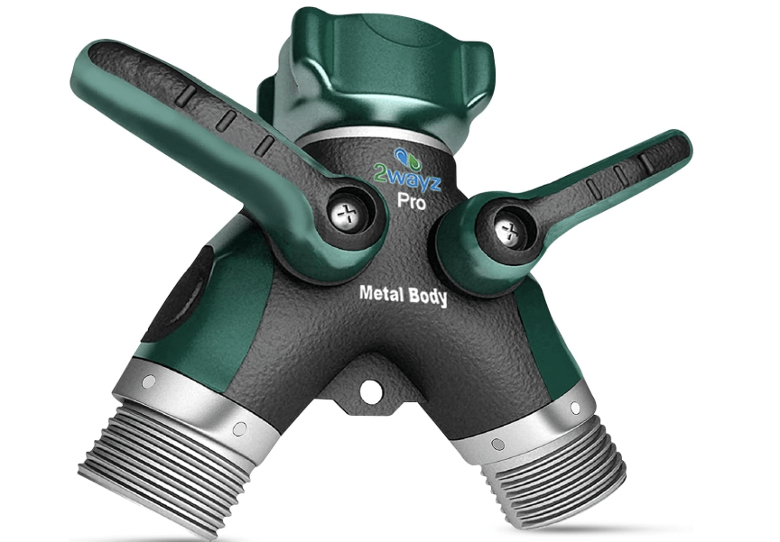 2WAYZ Hose Splitter 2 Way Heavy Duty Outdoor Faucet and Garden Connector - Water Spigot Splitter - Durable All-Metal Y Adapter with Shut-Off Valve