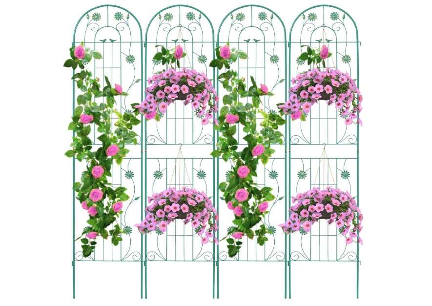  ZBPRESS 4 Pack 86.2x19.7in Metal Garden Trellis for Climbing Plants,Trellis for Climbing Plants, Rose,Vegetable Support,Large Decorative Trellis Outdoor