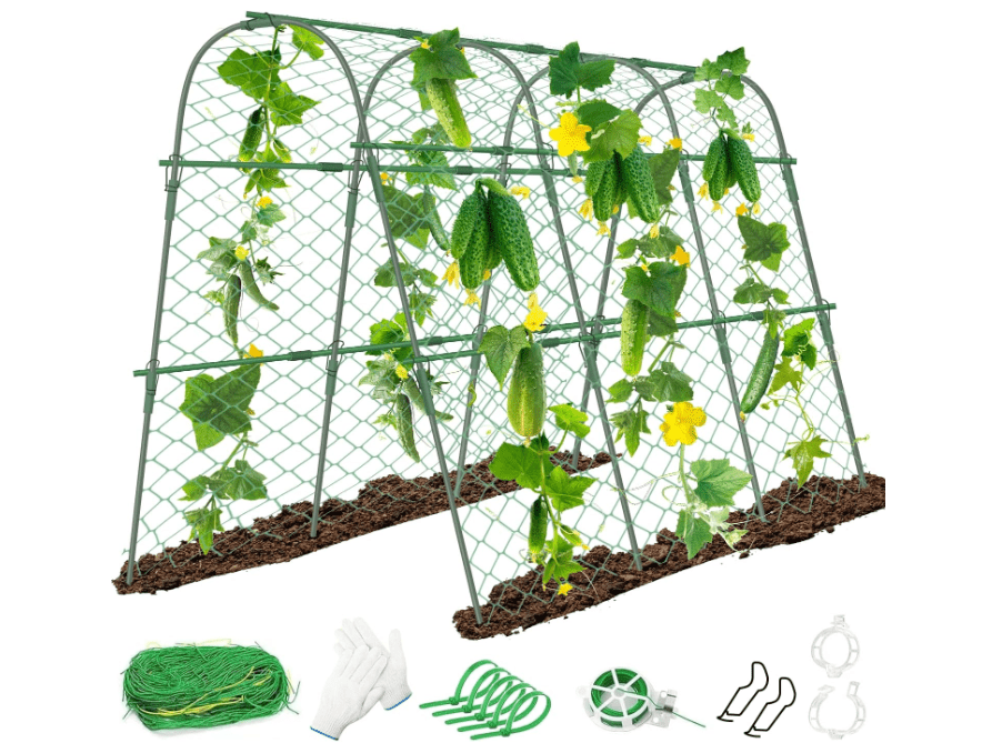  Doksving 63" L x 48" H Cucumber Trellis for Garden,U-Shape Garden Arch Plant Support with Climbing Net, Vegetable Squash CucumbeTrellis