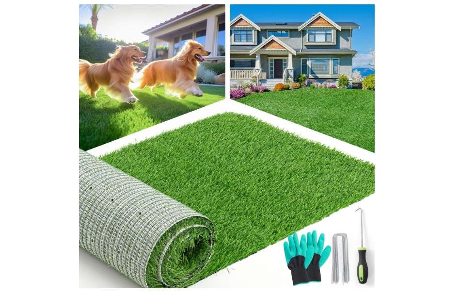  LOOBANI Synthetic Artificial Turf Roll, Artificial Grass for Dog Potty with Drainage Holes, Fake Grass Rug for Garden Landscape Balcony Patio Backyard