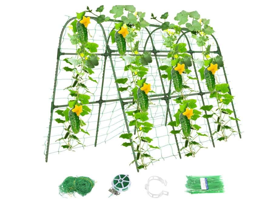  MQHUAYU Cucumber Trellis for Raised Bed,U-Shape Garden Trellis for Climbing Plants Outdoor, Metal Arch Vegetables Trellis, Plant Support for Vine 
