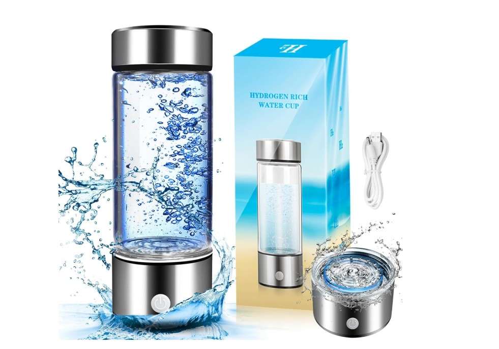 LXYRQ Hydrogen Water Bottle Generator with PEM SPE Technology, Portable Hydrogen Water Ionizer Machine for Exercise, Home, Office, Travel (Silver)
