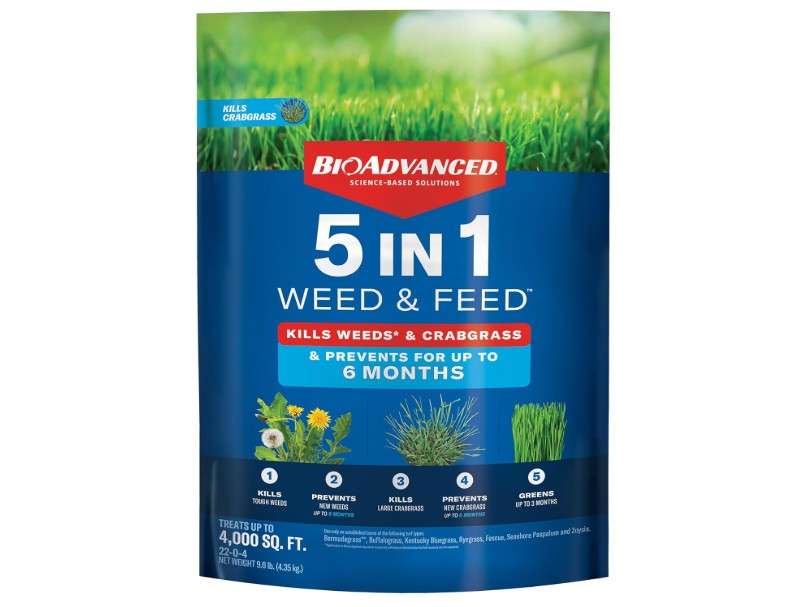 
BioAdvanced 5 in 1 Weed and Feed Lawn Fertilizer, Granules, 9.6 lb