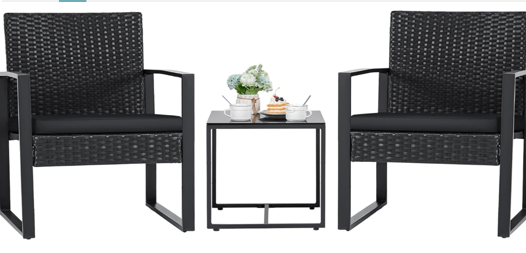  Flamaker 3 Pieces Patio Set Outdoor Wicker Furniture Sets Modern Rattan Chair Conversation Sets with Coffee Table for Yard and Bistro (Black)