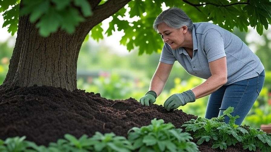 "Gardener testing soil with kit near healthy oak tree with compost." 