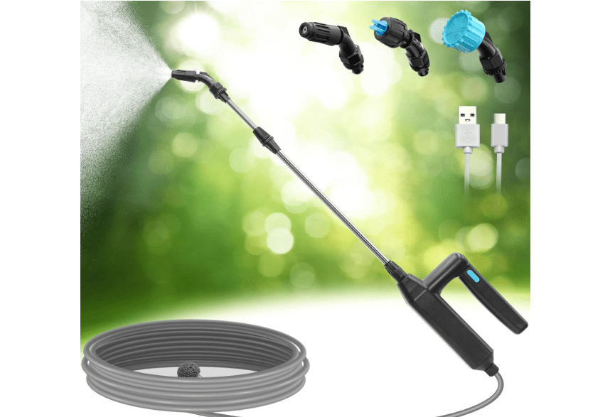
SideKing Battery Powered Sprayer Wand, 23.6inch Electric Sprayer Telescopic Watering Wand with 16.4FT Hose, Rechargeable and Portable Spray Wand