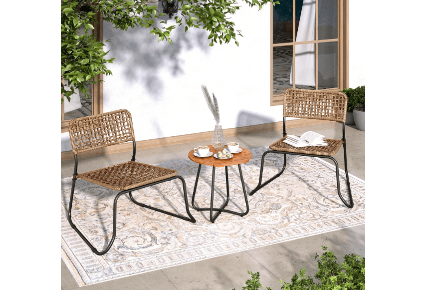 
Sophia & William 3-Piece Bistro Set - Stackable PE Rattan Chairs & Acacia Wood Table, Modern Outdoor Conversation Set for Patio, Balcony