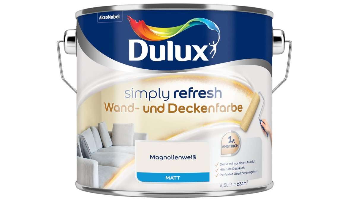  Dulux Simply Refresh Wall and Ceiling Paint - Magnolia White - 2.5 Litres - Refreshing, Durable Interior Paint for a Beautiful Home 