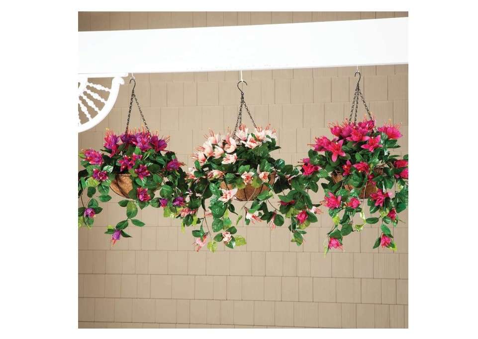  OakRidge Fully Assembled Artificial Fuchsia Hanging Basket – Polyester/Plastic Flowers in Metal/Coco Fiber Liner Basket for Indoor/Outdoor Use