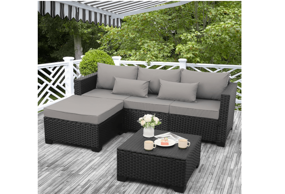  Rattaner 3 Pieces Patio Furniture Set Outdoor Sectional Wicker Patio Furniture Patio Couch with Ottoman and Outdoor Storage Table All-Weather