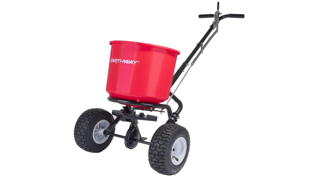 
EarthWay 2600A-PLUS Spreader Lawn Aerator & Fertilizer Spreader, 40lb Hopper Capacity, Red, Durable, All Terrain Pneumatic Tires, Rust-Proof