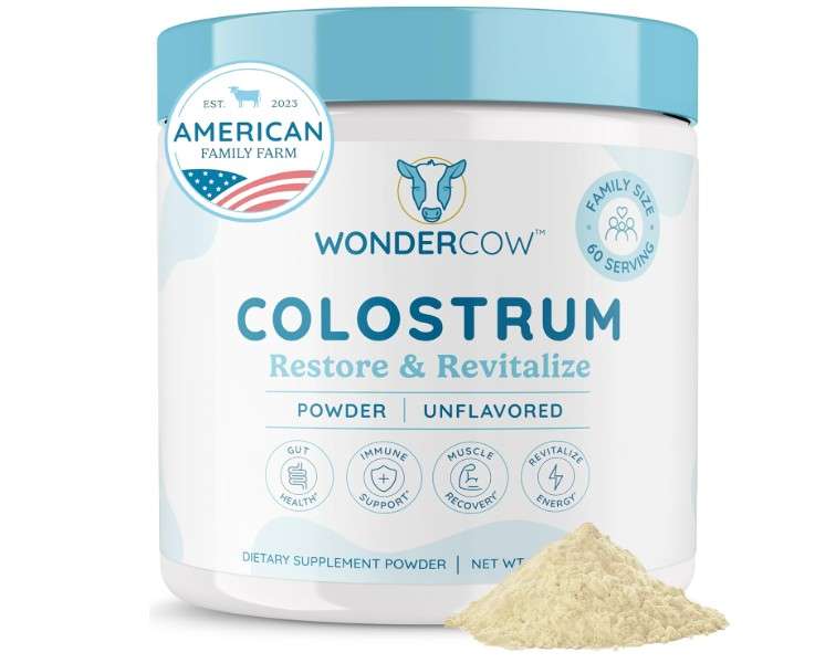  WONDERCOW Colostrum Supplement Powder for Gut Health, Immune Support, Muscle Recovery & Wellness | Natural IgG Pure Whole Bovine Colostrum Superfood