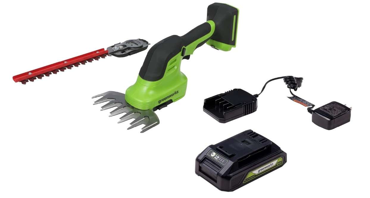  Greenworks 24V Cordless Shear Shrubber, 1.5Ah USB Battery and Charger Included