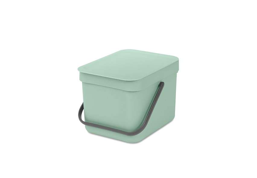  Brabantia Sort & Go Food Trash Can (1.6 Gal/Jade Green) Small Countertop Kitchen Compost Caddy with Handle & Removable Lid, Easy Clean, Fixtures