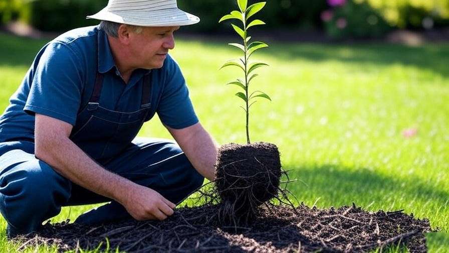  "Gardener planting a tree with proper hole size and mulch ring in a sunny garden."