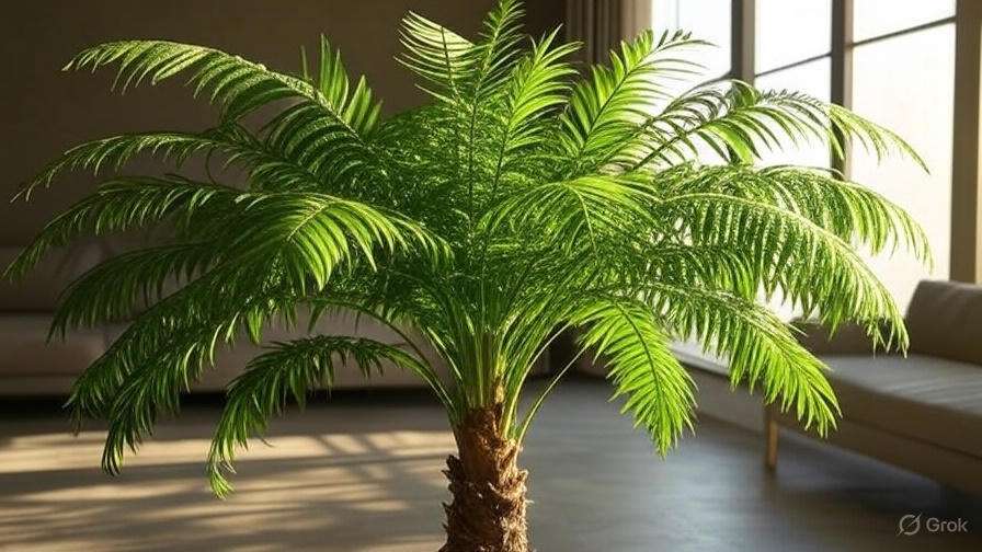 Fern palm tree thriving in bright indirect light near a window for optimal growth