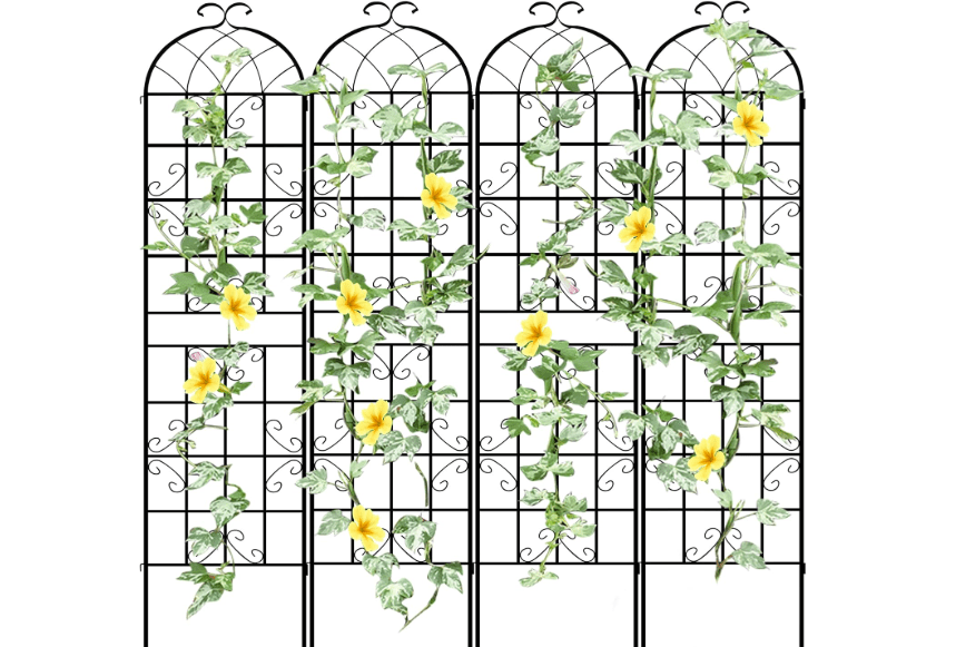 
LZRS 4 Pack 87x20in Rustic Iron Arch Decoration Garden Trellis with Black Metal Coating – Perfect for Supporting Climbing Plants Outdoor, Roses