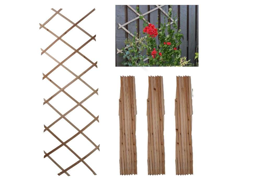  DIVCHI Wooden Trellis Expandable Garden Wall Trellis For Climbing Plants Decoration & Plants Partitioning (Pack Of 3) (Natural Wood) 